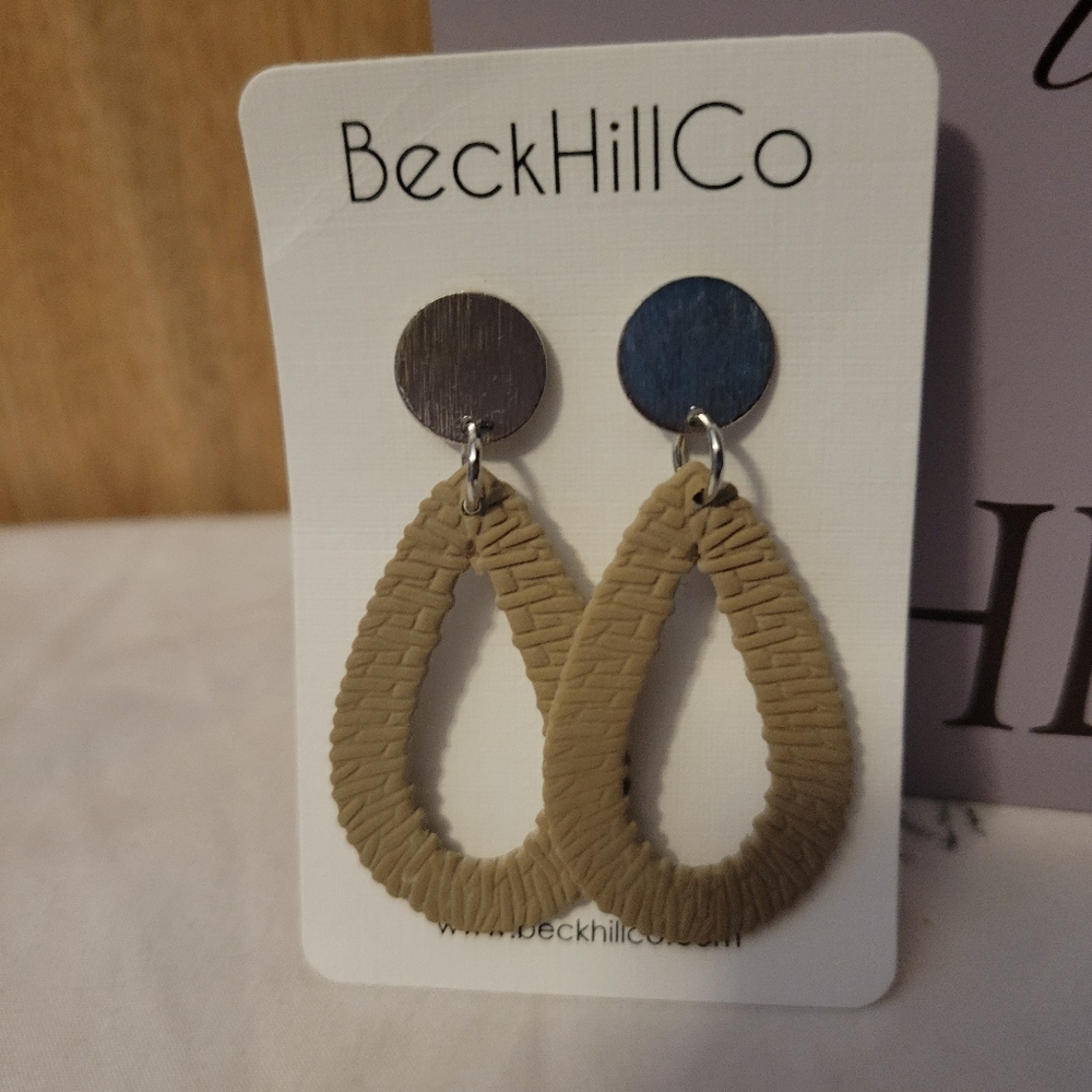 BeckHillCo Tan Teardrop Silver Earrings